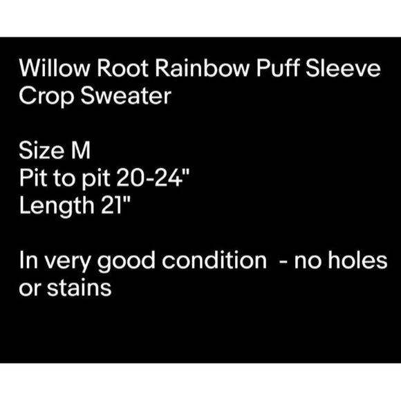 Willow Root Rainbow Puff Sleeve Crop Sweater Sz M - Picture 6 of 6